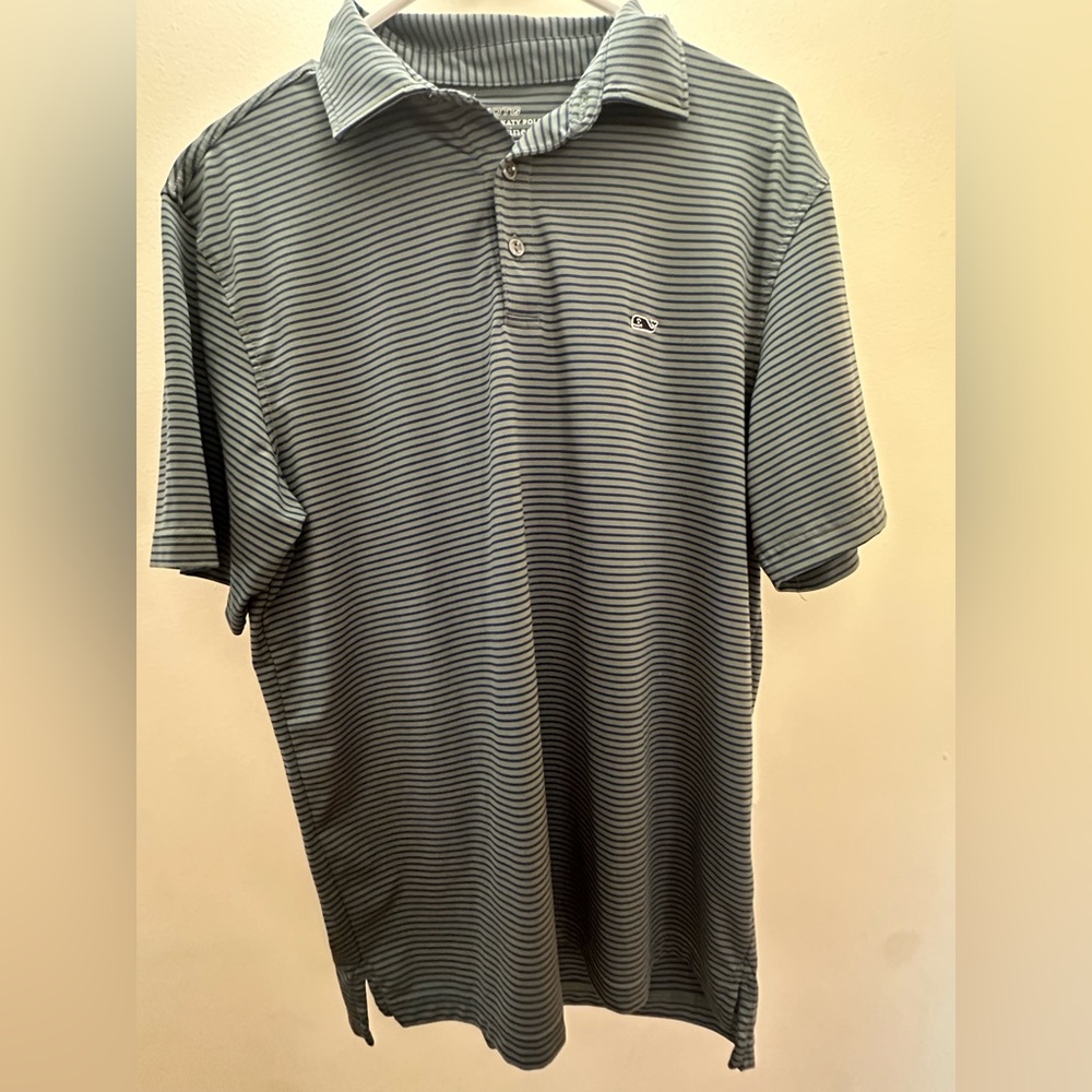 Vineyard Vines Blue and Green Performance Men’s “Sankaty” Striped Polo